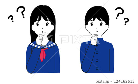 疑問を持つ学生男女のイラスト 124162613