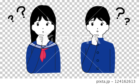 Illustration of male and female students with doubts 124162613