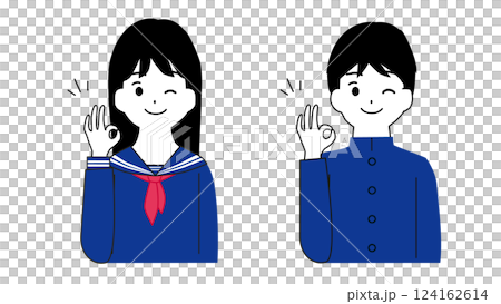 Illustration of male and female students making an OK sign 124162614