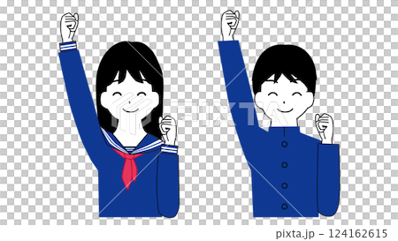 拳を挙げる男女の学生のイラスト 124162615