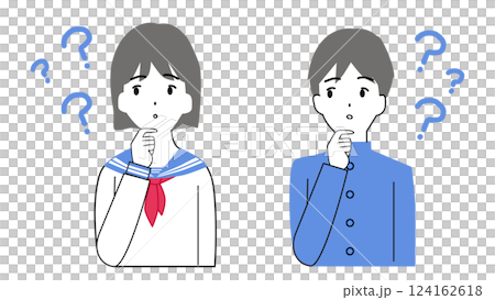 Illustration of male and female students with doubts 124162618