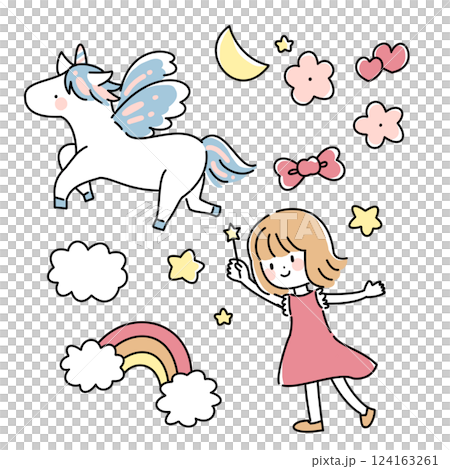 Cute illustration of a unicorn and a girl 124163261