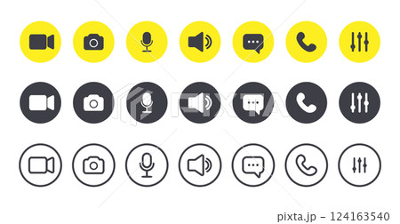 Icon Videocall. Collections buttons for video chat interface. Minimalistic simple outline symbols. Vector illustration isolated on white background 124163540