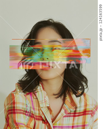 Vivid pastel smear collage portrait with stripes Vivid pastel smear collage portrait with stripes 124163599