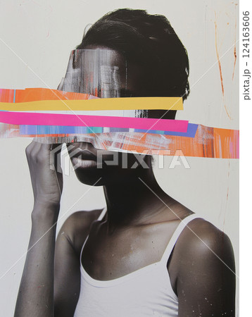 Colorful stripes over black and white portrait 124163606