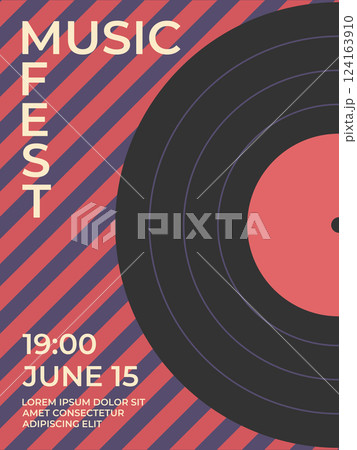 Music festival poster design with red vinyl record. Music festival background template. Vector illustration Music festival poster design with red vinyl record. Music festival background template. Vector illustration 124163910