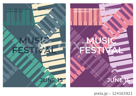 Music festival poster design with piano keys pattern. Minimalist music festival background templates. Vector illustration 124163921