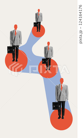 Market hierarchy. Business professionals positioned on strategic nodes, symbolizing corporate ladder, career growth, structured leadership Market hierarchy. Business professionals positioned on strategic nodes, symbolizing corporate ladder, career growth, structured leadership 124164176