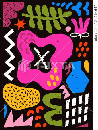 Abstract organic shape seamless pattern with naive geometric doodles. 124164649