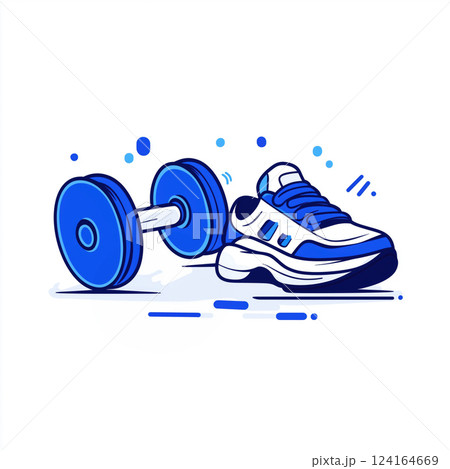 Athletic shoes and a dumbbell create an energetic atmosphere for fitness activities 124164669
