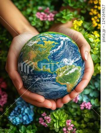 Global harmony illustrated with hands holding a vibrant earth Global harmony illustrated with hands holding a vibrant earth 124164927