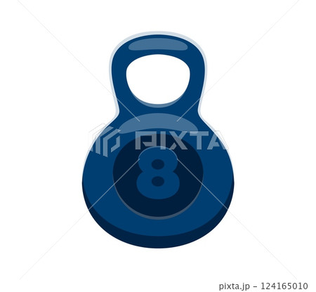 Cartoon number eight as a kettlebell math symbol, sport font, funny type, kids alphabet. Vector numeral 8 for fitness and strength training, children mathematics learning, health, gym and exercises 124165010