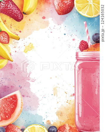 Refreshing summer drink filled with colorful fruits and vibrant splashes of color 124165032