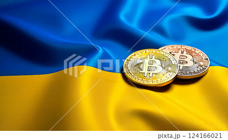 ビットコインとウクライナの国旗　 [AI生成画像]  124166021