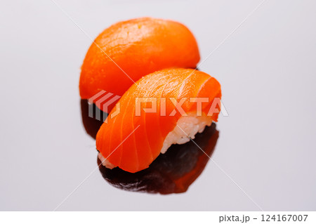 Salmon sushi beautifully arranged 124167007