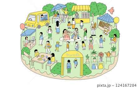 手描きのマルシェの俯瞰図 手描きのマルシェの俯瞰図 124167284