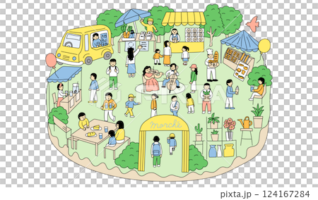 手描きのマルシェの俯瞰図 手描きのマルシェの俯瞰図 124167284