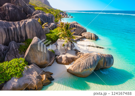 Anse Source D'Argent - the most beautiful beach of Seychelles. La Digue Island, Seychelles Anse Source D'Argent - the most beautiful beach of Seychelles. La Digue Island, Seychelles 124167488
