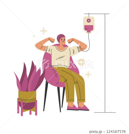 World Cancer Day with Woman Patient with Drop Bottle Vector Illustration World Cancer Day with Woman Patient with Drop Bottle Vector Illustration 124167576