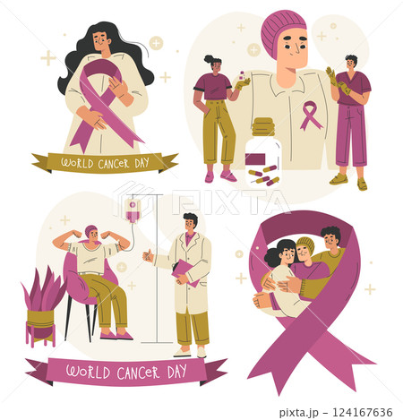 World Cancer Day Doctors and Patient Celebrate Vector Set 124167636