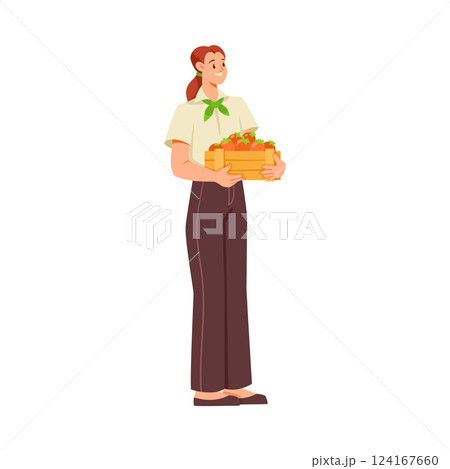Woman Character Working in Supermarket Stand with Crate Vector Illustration 124167660