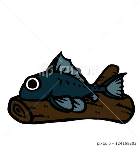 シンプルな流木に乗ったプレコのイラスト 124168282