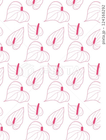 Seamless pattern with exotic Anthurium. Tropical floral pattern with elegant botanical flowers with line art outline style. Vector illustration for fashion print, fabric, home decor, wrapping paper 124168292
