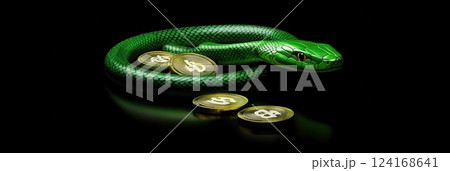 Green Snake with money of Chinese New Year. snakes are a symbol of success and wealth. Green Snake with money of Chinese New Year. snakes are a symbol of success and wealth. 124168641