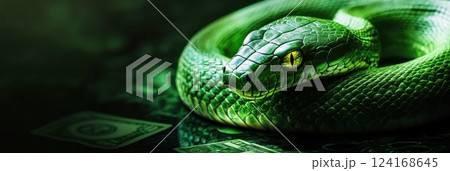 Green Snake with money of Chinese New Year. snakes are a symbol of success and wealth. 124168645