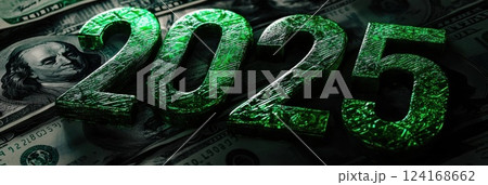 Happy new year 2025 with snake skin numbers, Decorated with blurred background. Premium design for new year celebration.  124168662