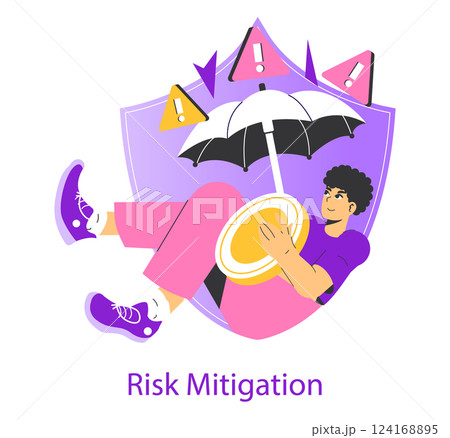 Risk mitigation concept. Represents strategies to minimize potential threats and uncertainties in various scenarios. Illustrates proactive approaches to ensure safety and stability. Vector 124168895