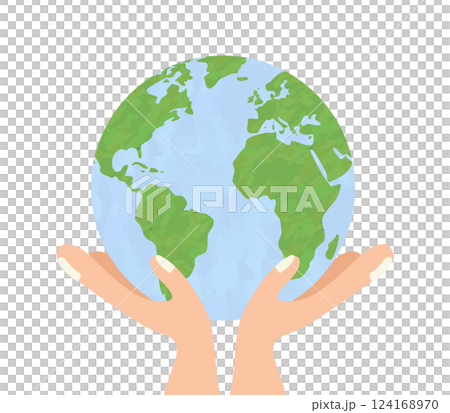 Illustration of a hand holding the earth 124168970