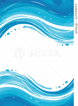 青い波の水彩風フレーム背景 124169057