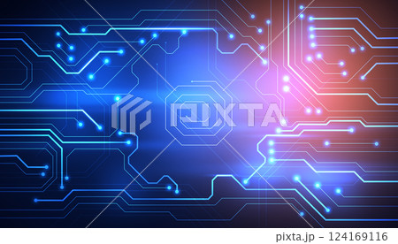 Conceptual background image of digital microchip gear with lens flare 124169116