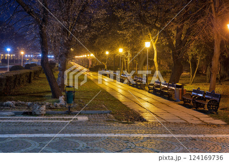 Night Carol Park in Bucharest, Romania. 124169736