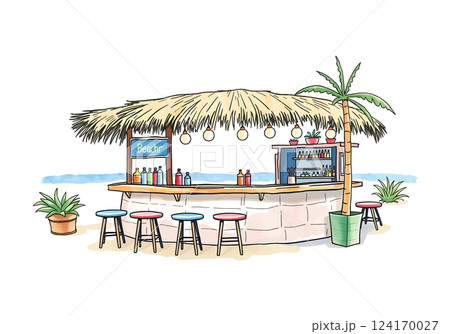 Bar on the beach in watercolour technique. Vector illustration. Bar on the beach in watercolour technique. Vector illustration. 124170027