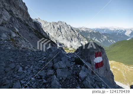 Goetheweg trail at Karwendel mountains on Karwendel Hohenweg, Austria 124170439