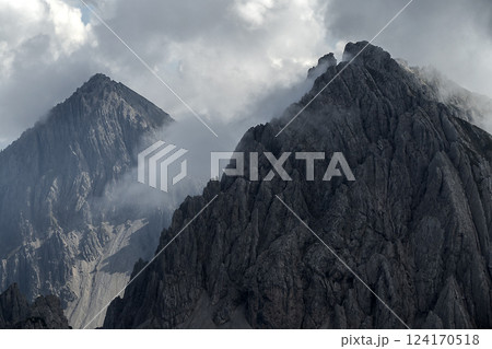 Panoramic view Nordlinger hut on Karwendel Hohenweg, Austria 124170518