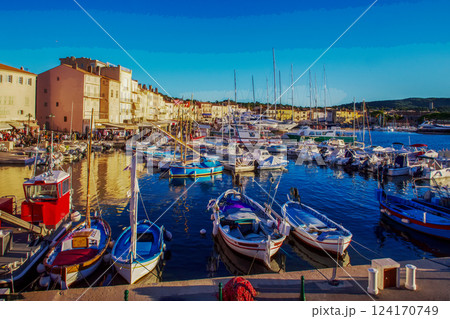 Amazing bay of water of St Tropez with nautical vessels Amazing bay of water of St Tropez with nautical vessels 124170749