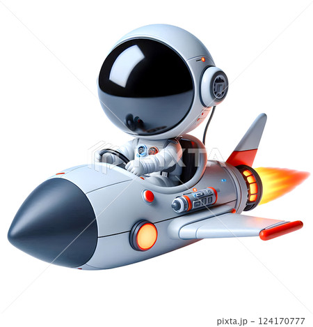 Cute Astronaut Riding a Rocket, Futuristic Space Adventure Concept 124170777