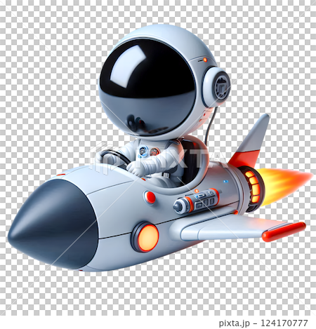 Cute Astronaut Riding a Rocket, Futuristic Space Adventure Concept 124170777
