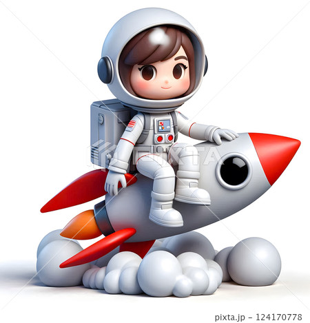Cute Astronaut Riding a Rocket, Futuristic Space Adventure Concept 124170778