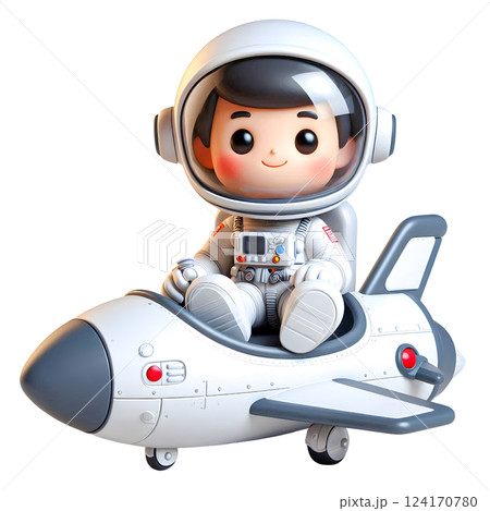 Cute Astronaut Riding a Rocket, Futuristic Space Adventure Concept 124170780