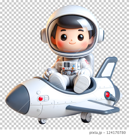 Cute Astronaut Riding a Rocket, Futuristic Space Adventure Concept 124170780