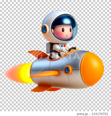 Cute Astronaut Riding a Rocket, Futuristic Space Adventure Concept 124170781