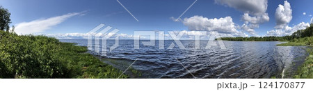 large panorama lake shore, summer landscape 124170877