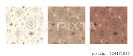 Set of seamless pattern celestial astrological trendy colors illustration 124171080