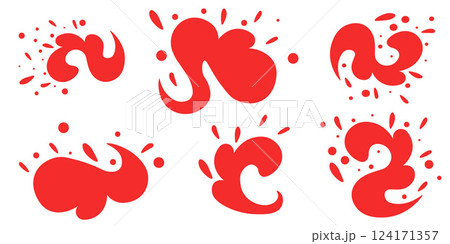 Set of Abstract Red Liquid Splash Shapes on White Background 124171357