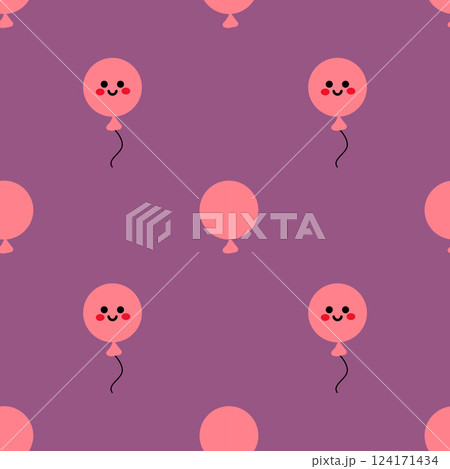 Playful Balloons With Smiling Faces on a Purple Patterned Background Repeating 124171434