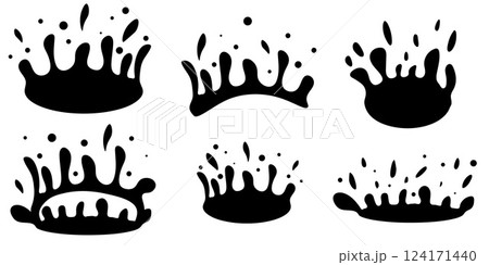 Set of Black Liquid Splash Icons in Various Artistic Designs 124171440